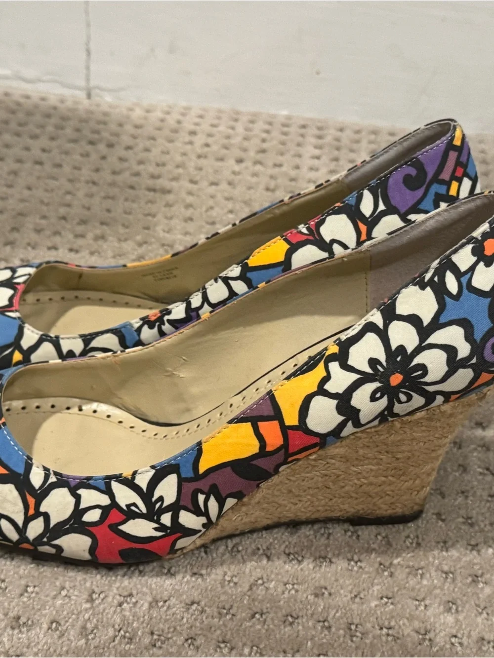 Adrienne Vittadini Multicolor Floral Espadrille Wedges, Size 8.5